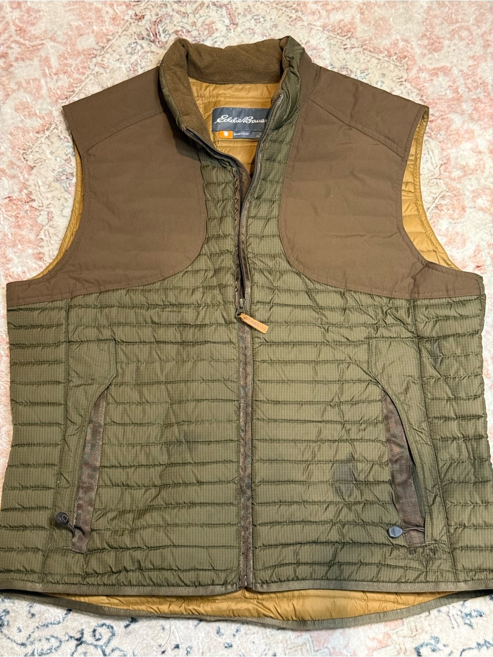 Eddie Bauer Olive and Brown Quilted Insulated Vest